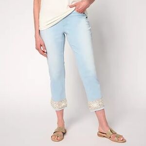 Belle by Kim Gravel Petite TripleLuxe Denim Crochet Cropped Pant 18WP